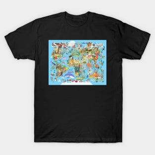 Cartoon World Map T-Shirt